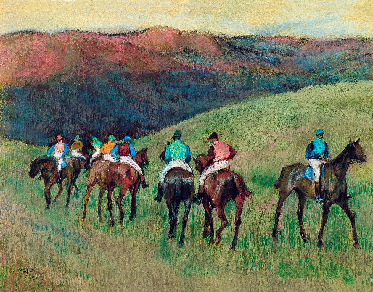 Versenylovak a tájban, 1894 alkotó: Edgar Degas