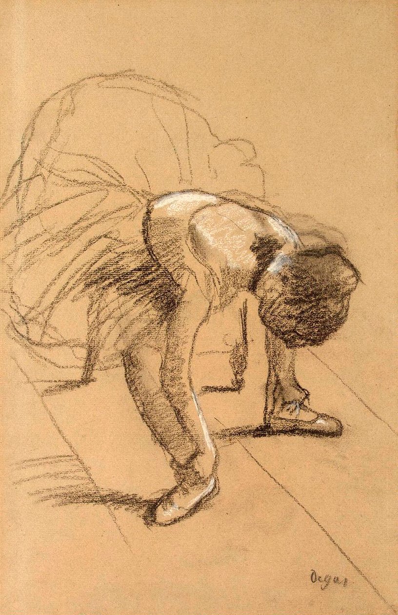 Ülő táncosnő, aki megigazítja a cipőjét, c1876. alkotó: Edgar Degas