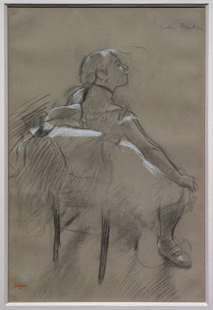 Ülő táncos (Nelly Frankly). 1880 körül. Fehér krétával papírra emelt szén. Különleges gyűjtemény. alkotó: Edgar Degas