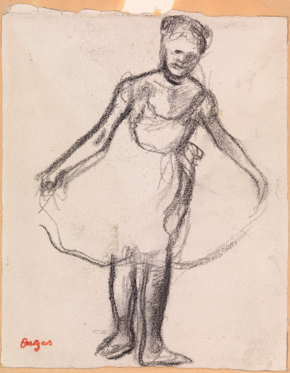Álló táncos, aki Tutu szoknyát tart alkotó: Edgar Degas