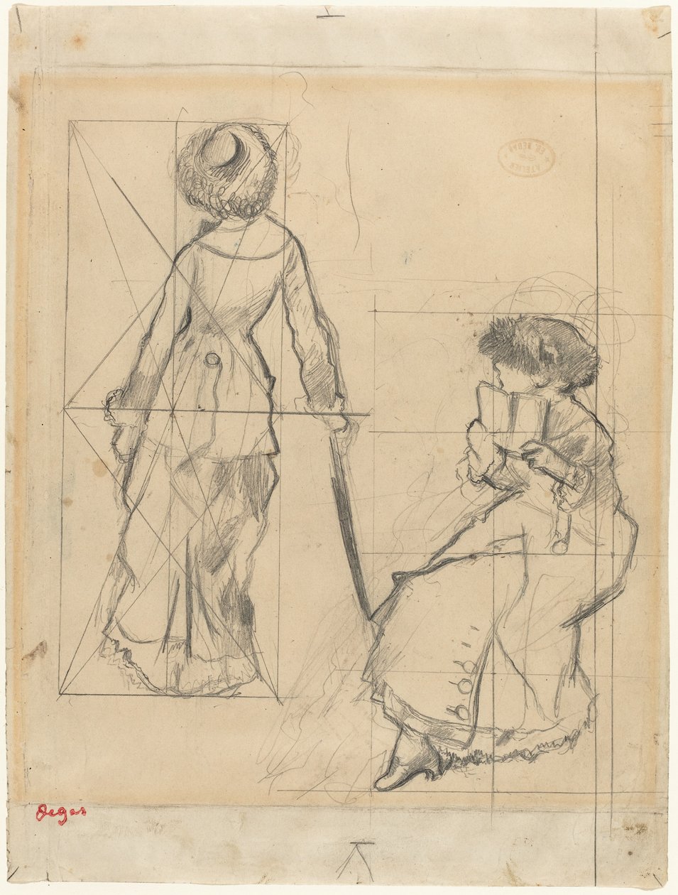 Tanulmány a "Mary Cassatt a Louvre-ban" című filmhez [recto] alkotó: Edgar Degas