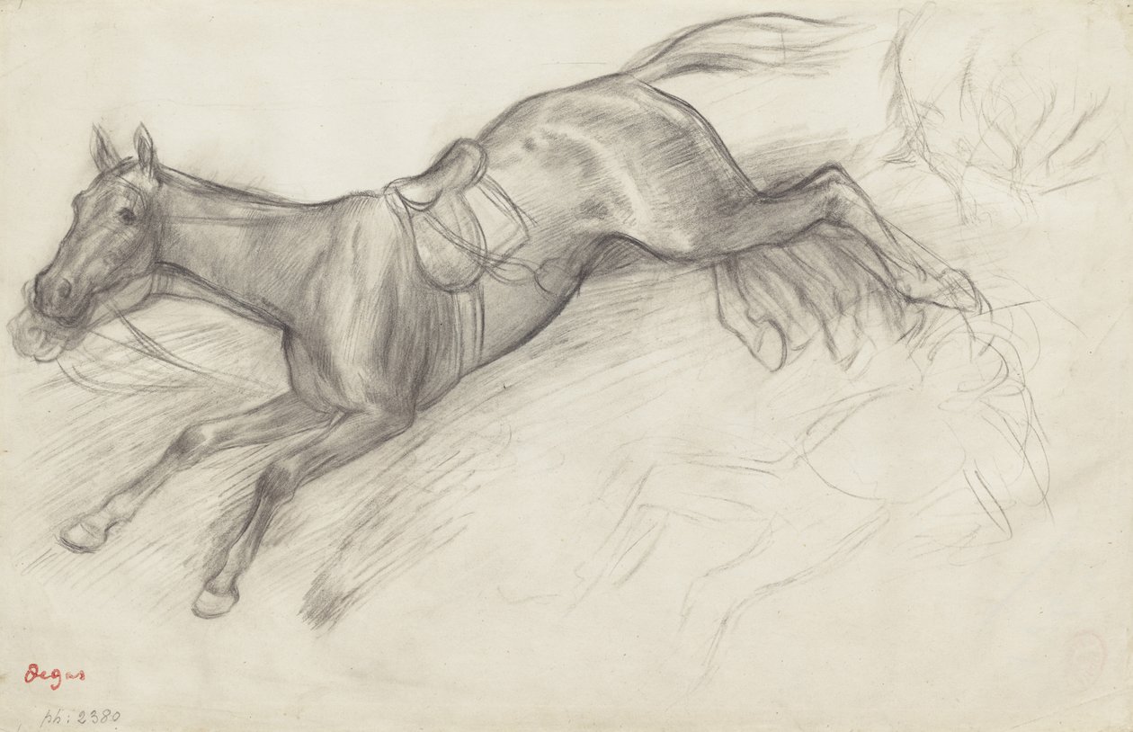 Tanulmány a "Scene from the Steeplechase: The Fallen Jockey" című filmhez, 1866 alkotó: Edgar Degas