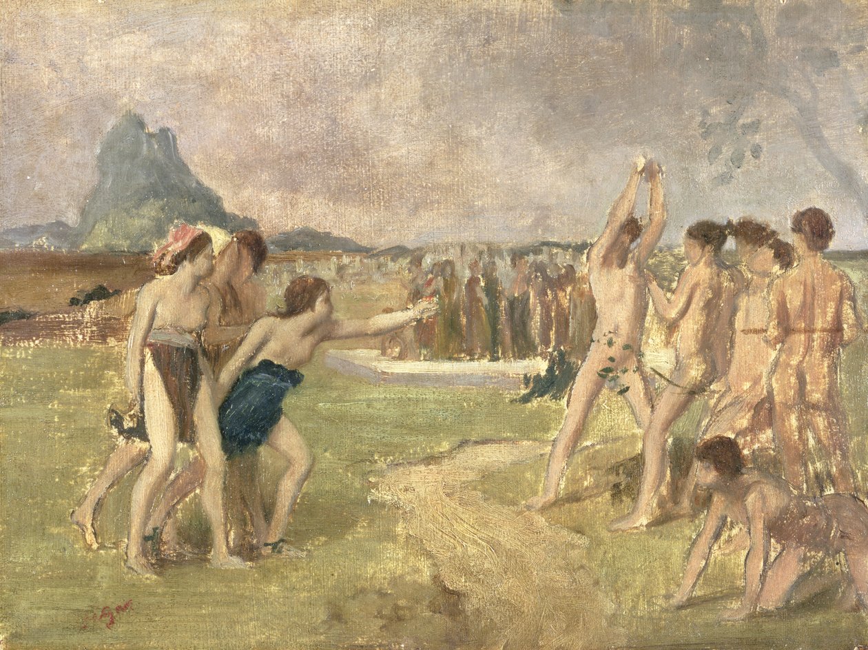 Study for The Young Spartans Exercising, 1860-61 körül (olaj, papír, a panelre szerelve) (lásd: 3354) alkotó: Edgar Degas