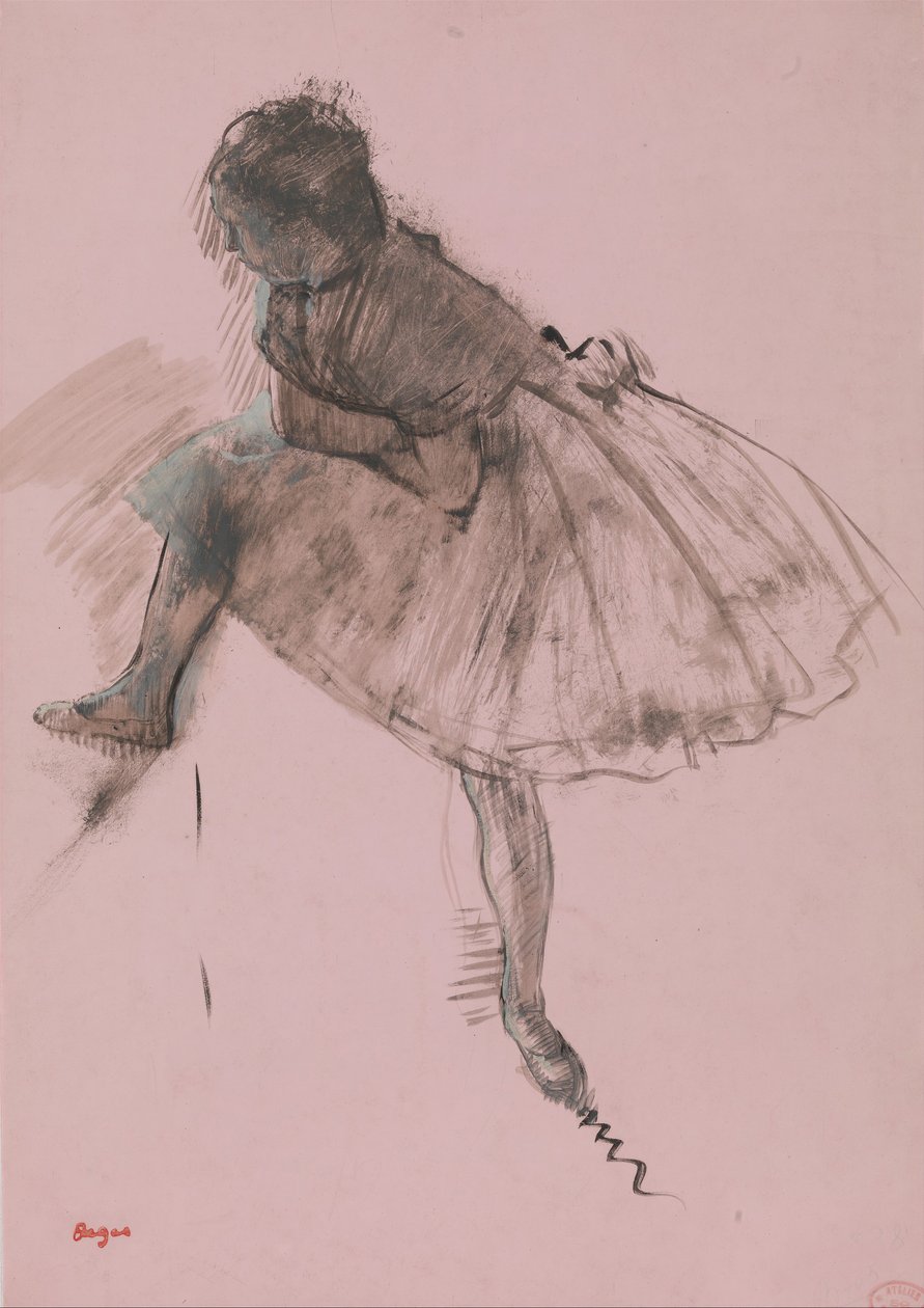 Tanulmány egy balett-táncosról recto, Két tanulmány táncosokról verso, kb. 1873. alkotó: Edgar Degas