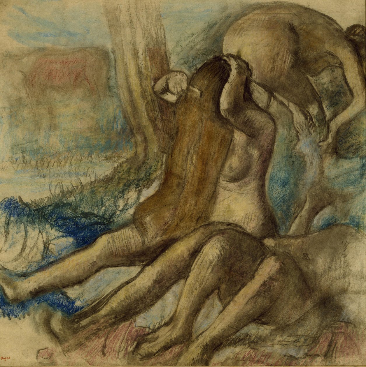 The Bathers, 1890-1895 (pasztell és szén pauszpapíron) alkotó: Edgar Degas