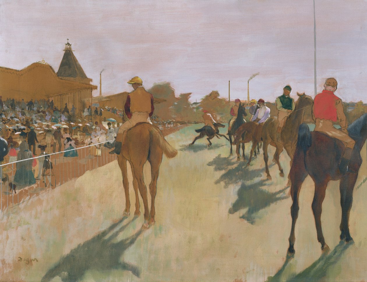 The Parade, avagy Versenylovak a lelátók előtt, 1866-68 körül (olaj, papír) alkotó: Edgar Degas