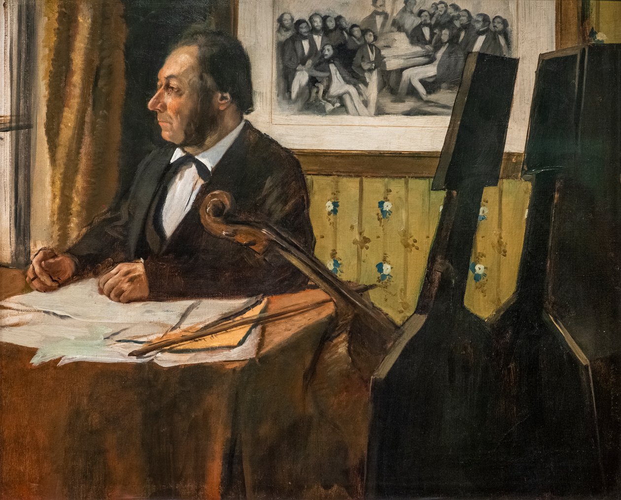 Louis-Marie Pilet csellóművész. 1868-1869 körül. Olajfestmény. alkotó: Edgar Degas