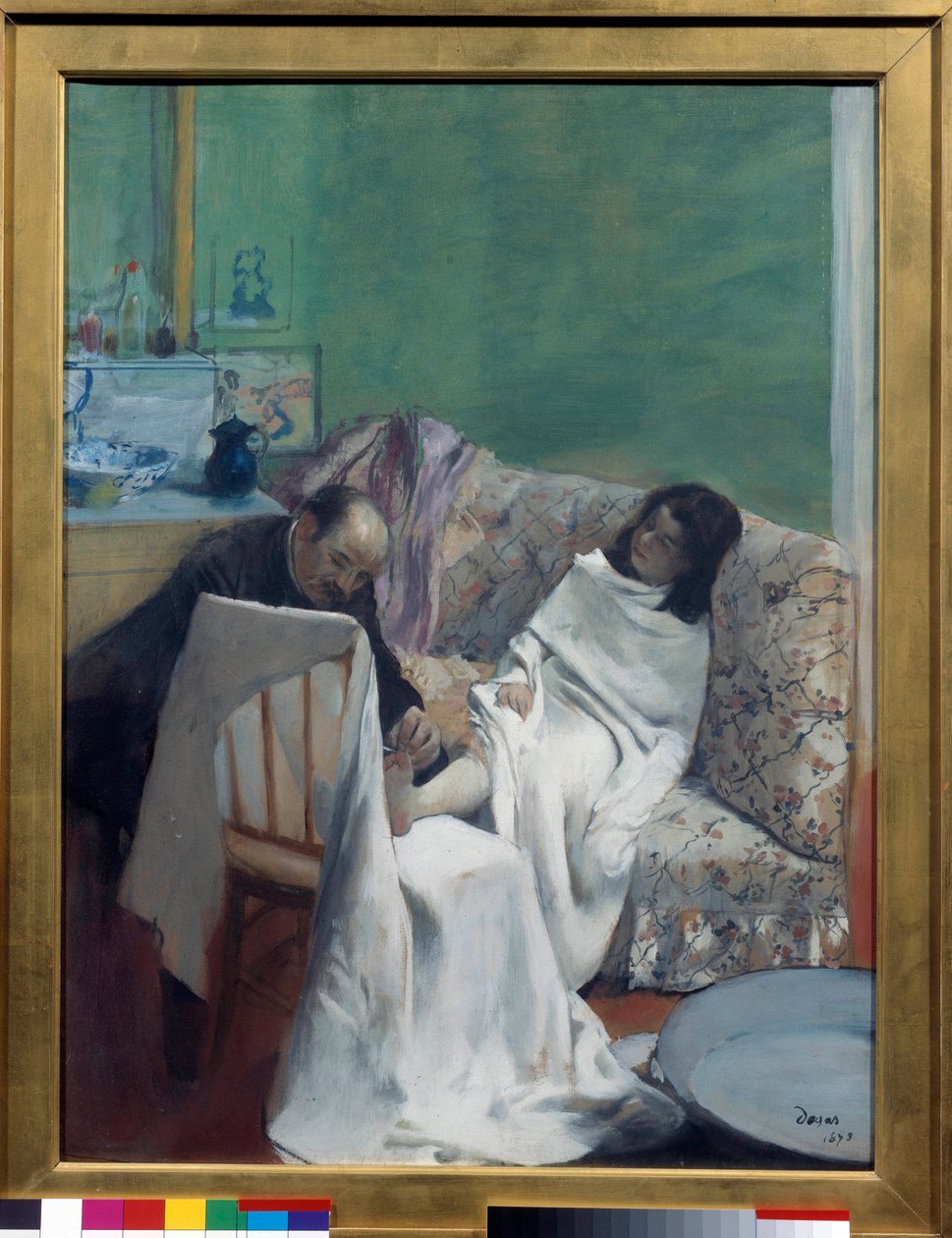 A pedikűr Egy orvos megvizsgálja egy fiatal nő lábát. Edgar Degas (1834-1917) festménye. 1873. Mérete 0,61 x 0,46 m. Párizs, Musee d