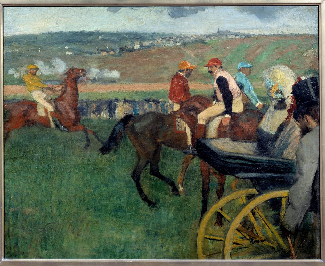 A versenypálya, amatőr zsokék egy autó mellett Edgar Degas (1834-1917) festménye 1876-1887 V. 0,66x0,81 m Párizs, Musee d