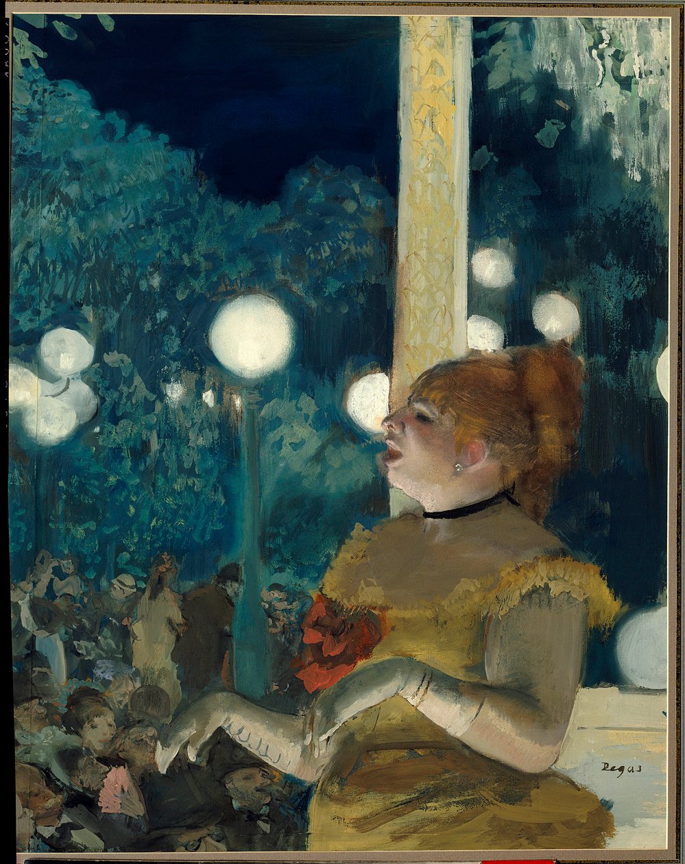 A kutya dala (Emma Valladon Theresának hívták (1837-1913) a kávézókoncerten) Edgar Degas (1834-1917) festménye, gouache és pasztell, 57,5 cm x 45 cm alkotó: Edgar Degas
