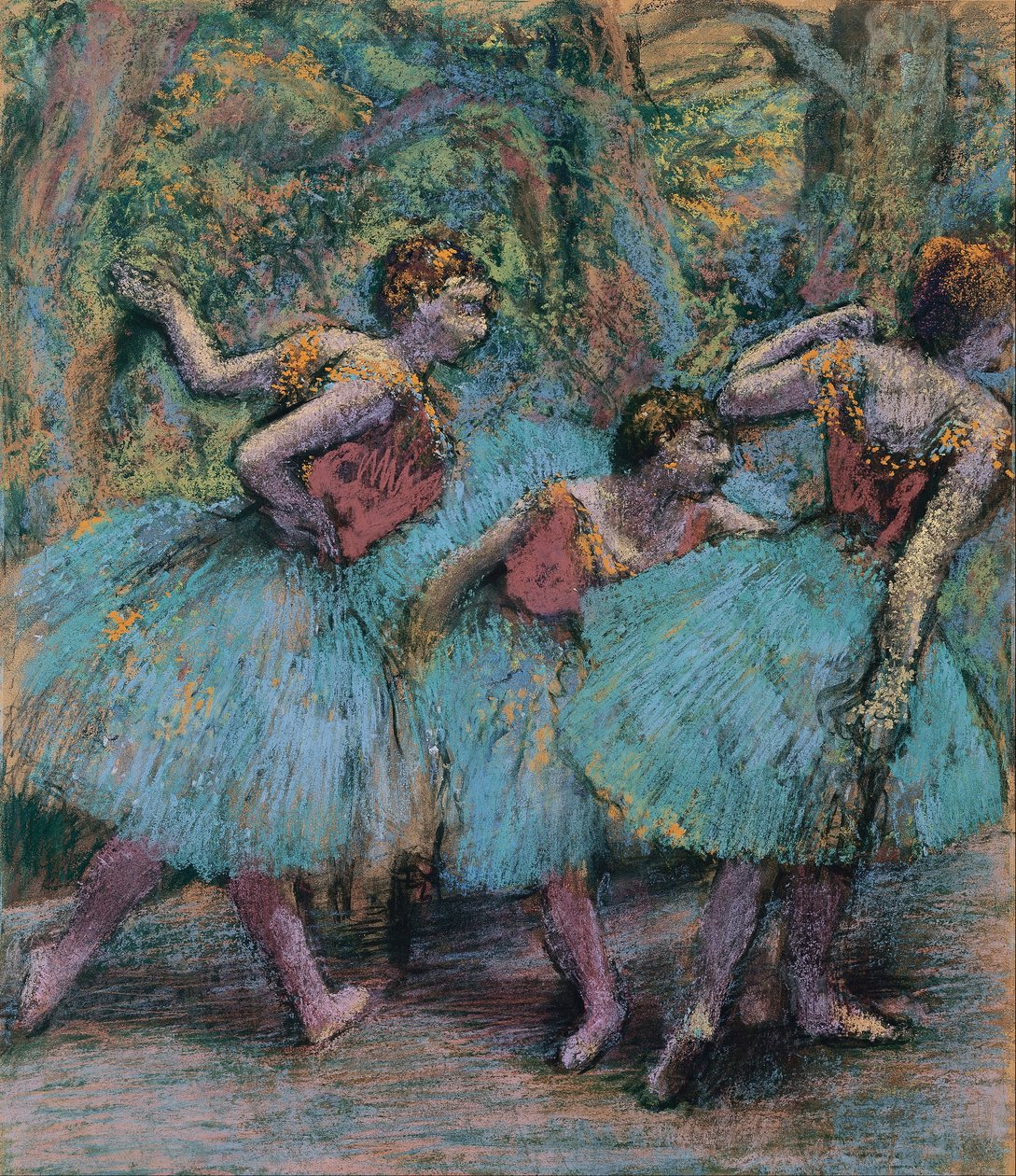 Három táncosnő (kék tütü, piros felső) alkotó: Edgar Degas