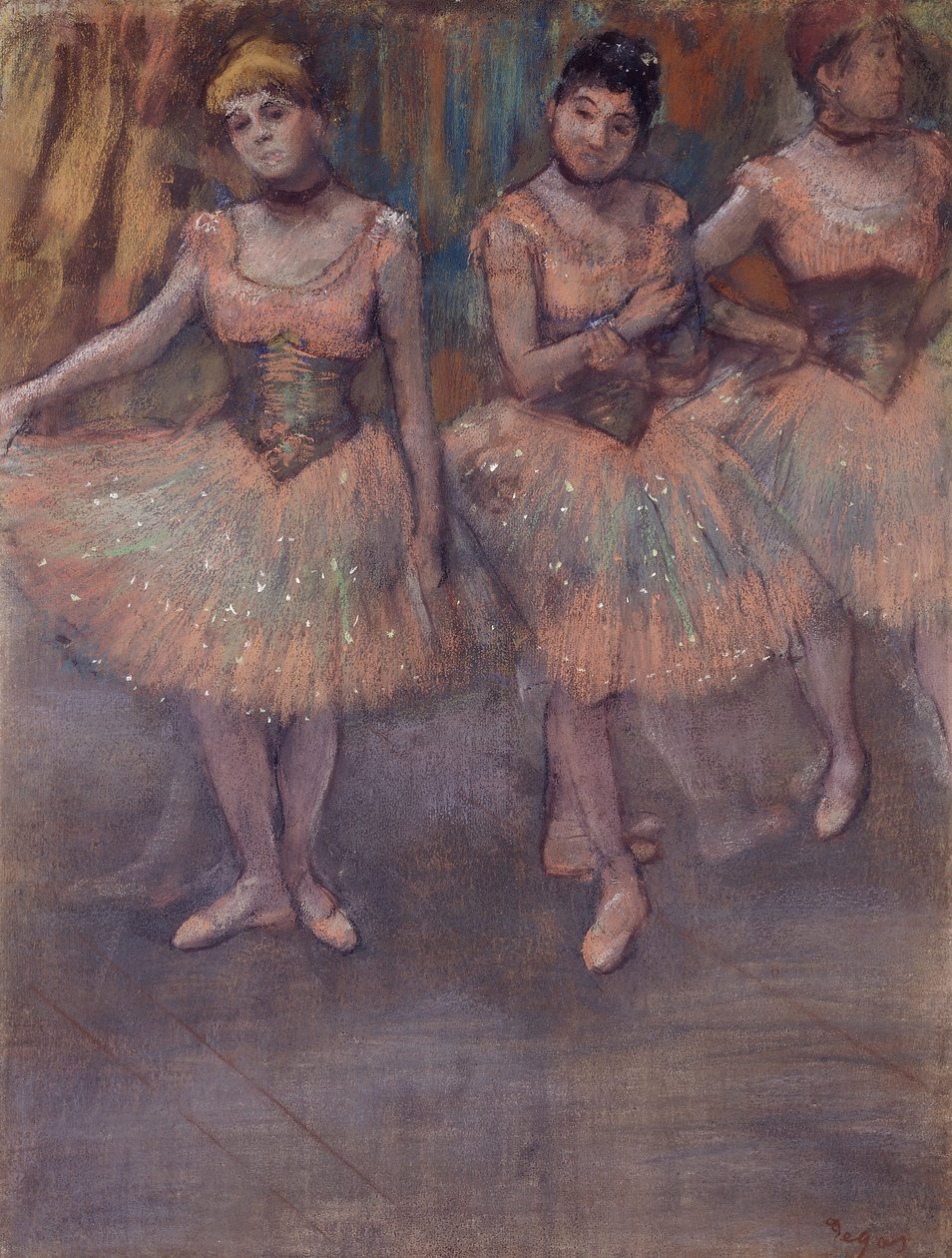 Három táncos a gyakorlat előtt, 1880 körül alkotó: Edgar Degas