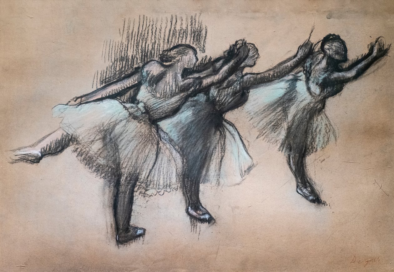 Három táncos. 1895-1900. Faszén és pasztell pauszpapíron. alkotó: Edgar Degas