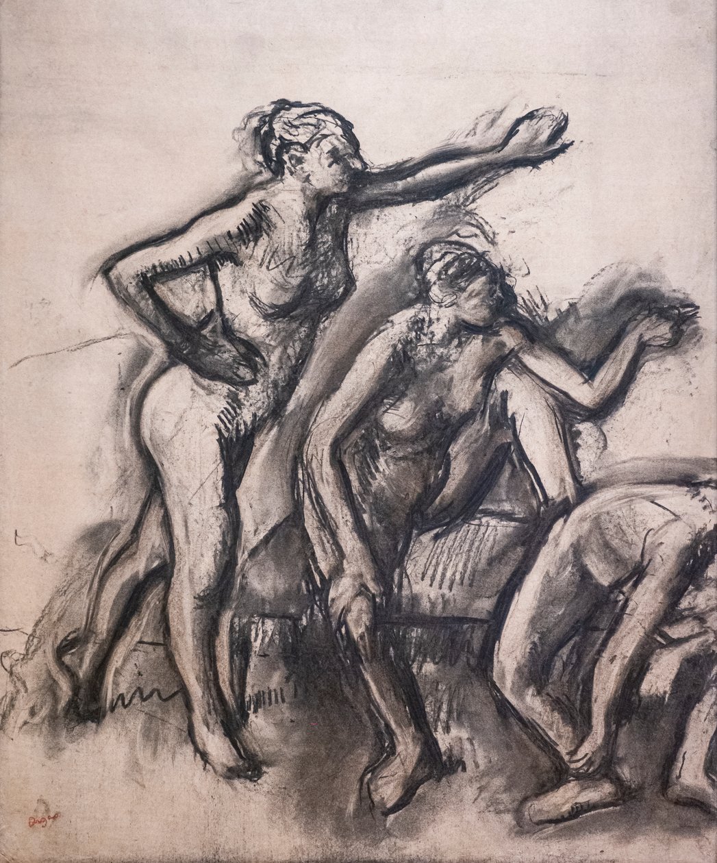 Három meztelen táncosnő. 1903 körül. Faszén pauszpapíron. alkotó: Edgar Degas