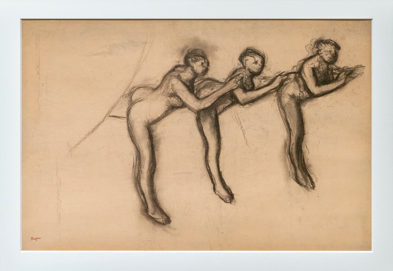 Három meztelen táncos arabeszkben. 1892-1895 körül. Faszén papíron ragaszt kartonra. alkotó: Edgar Degas