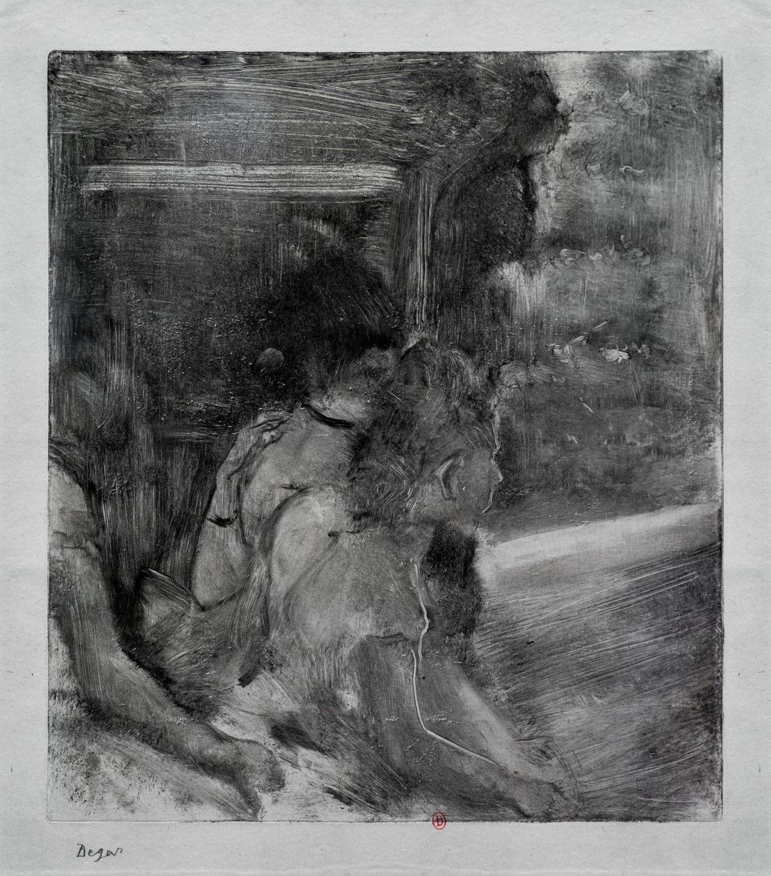 A színházba. 1878 körül. A Monotype fekete tinta Kínából származik. alkotó: Edgar Degas