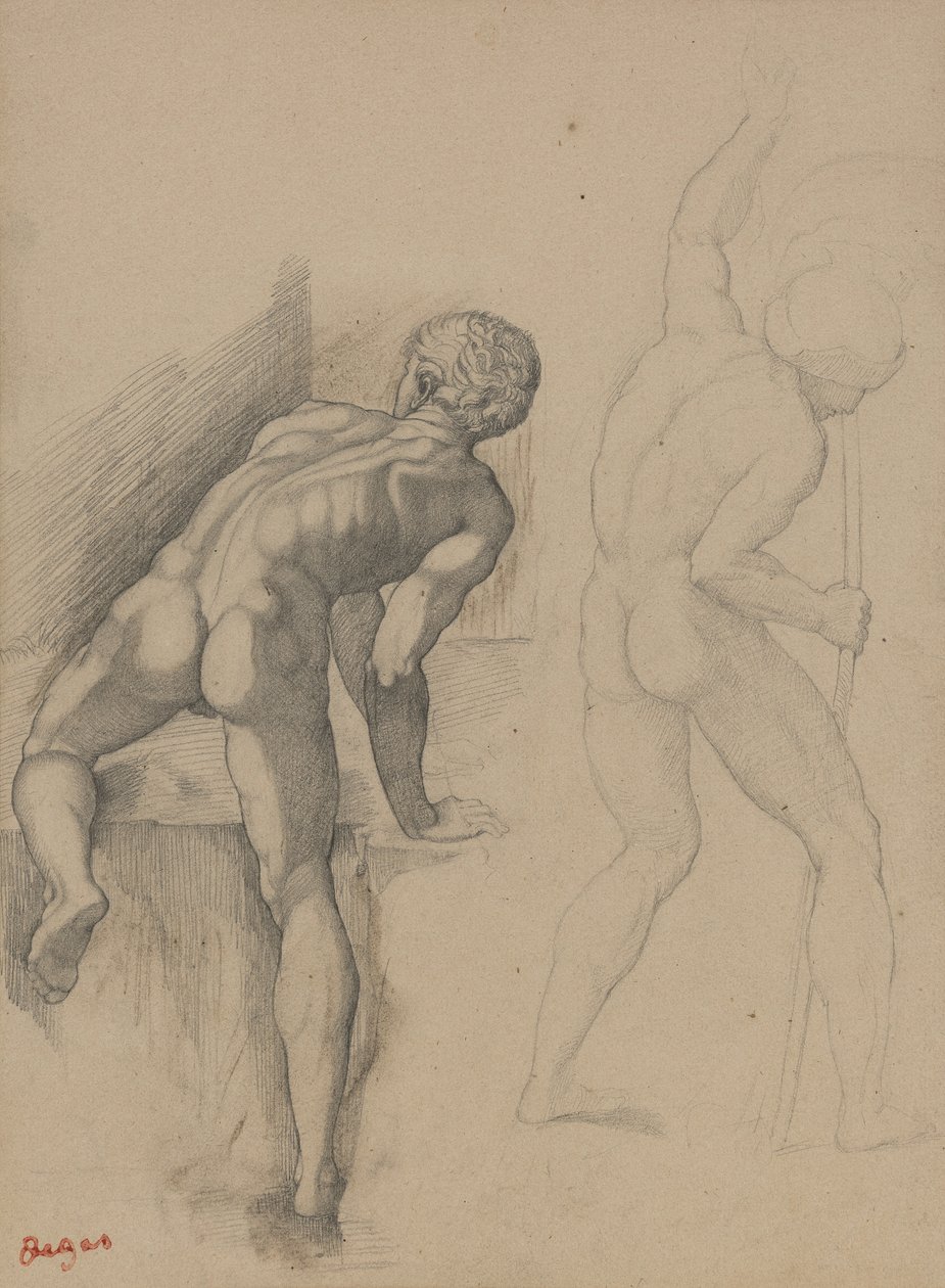 Két akt férfi, 1856-57 (grafitceruza sötét krémszínű papíron) alkotó: Edgar Degas