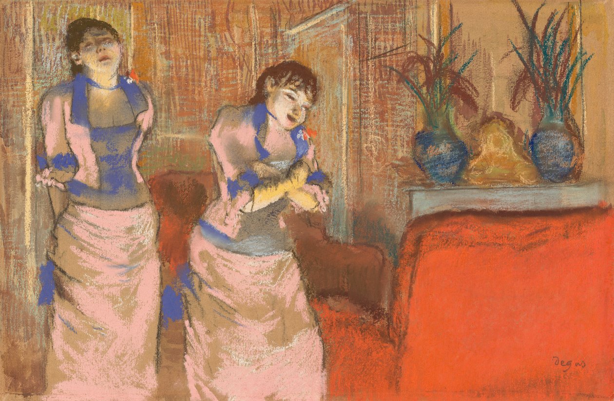 Két nő, 1878-80 körül (pasztell, akvarell, barna papíron) alkotó: Edgar Degas