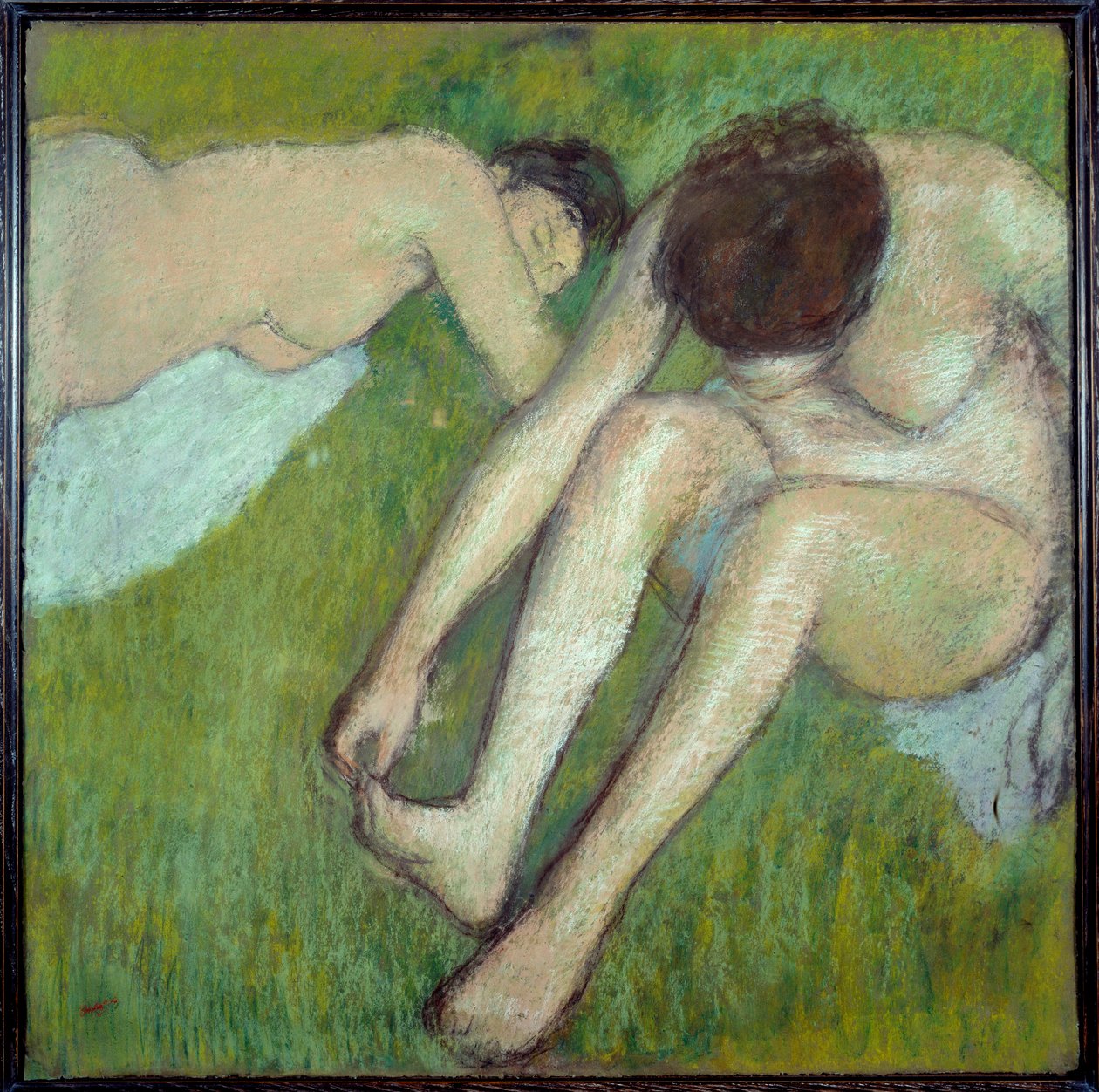 Két fürdőző pasztellfüvön, barna papíron, Edgar Degas (1834-1917) 1890 V. 0,7x0,7 m Párizs, Musee d