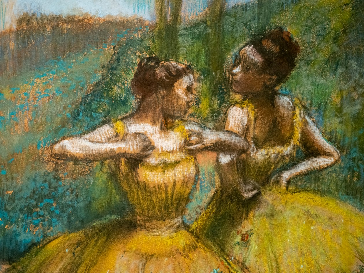 Két táncos sárga színben (részlet). 1896 körül. Pasztell és szén két papírcsíkon. alkotó: Edgar Degas