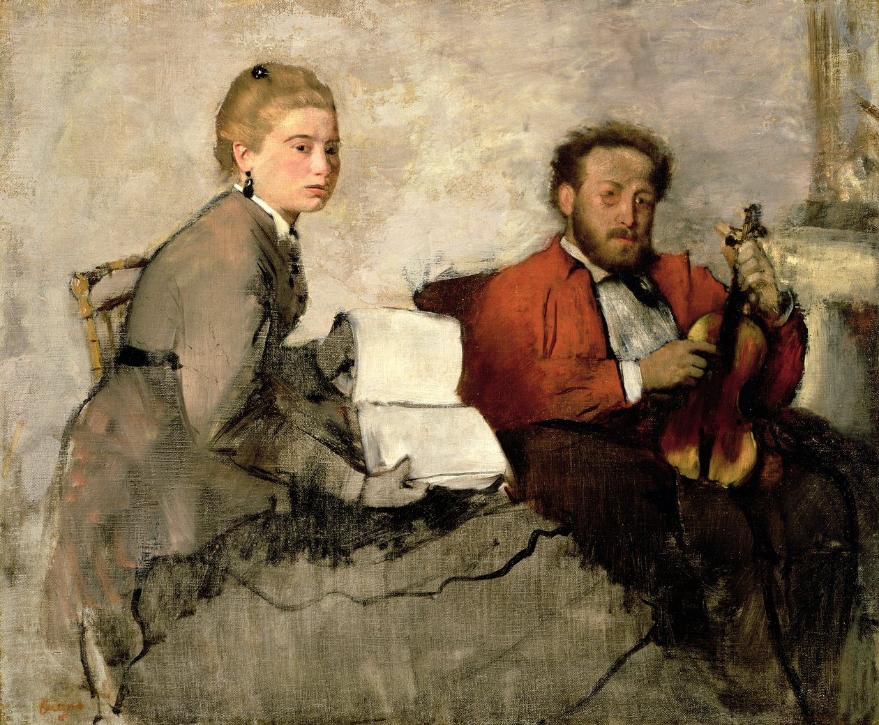 Hegedűművész és fiatal nő, 1871 körül (olaj és zsírkréta, vászon) alkotó: Edgar Degas