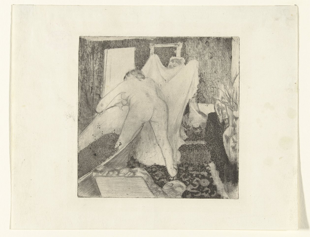 Nő kiszáll a fürdőből, és törölközőt kap a nőtől La Sortie du Bain alkotó: Edgar Degas