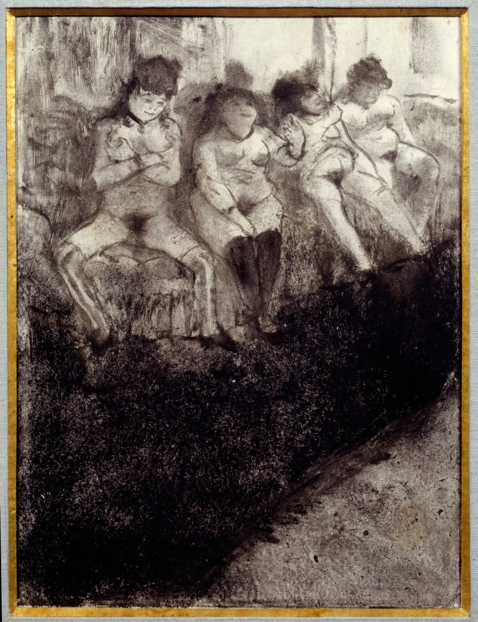 Várakozás a második verzióra. Egy bordélyban prostituáltak várják az ügyfeleket. Edgar Degas festménye alkotó: Edgar Degas