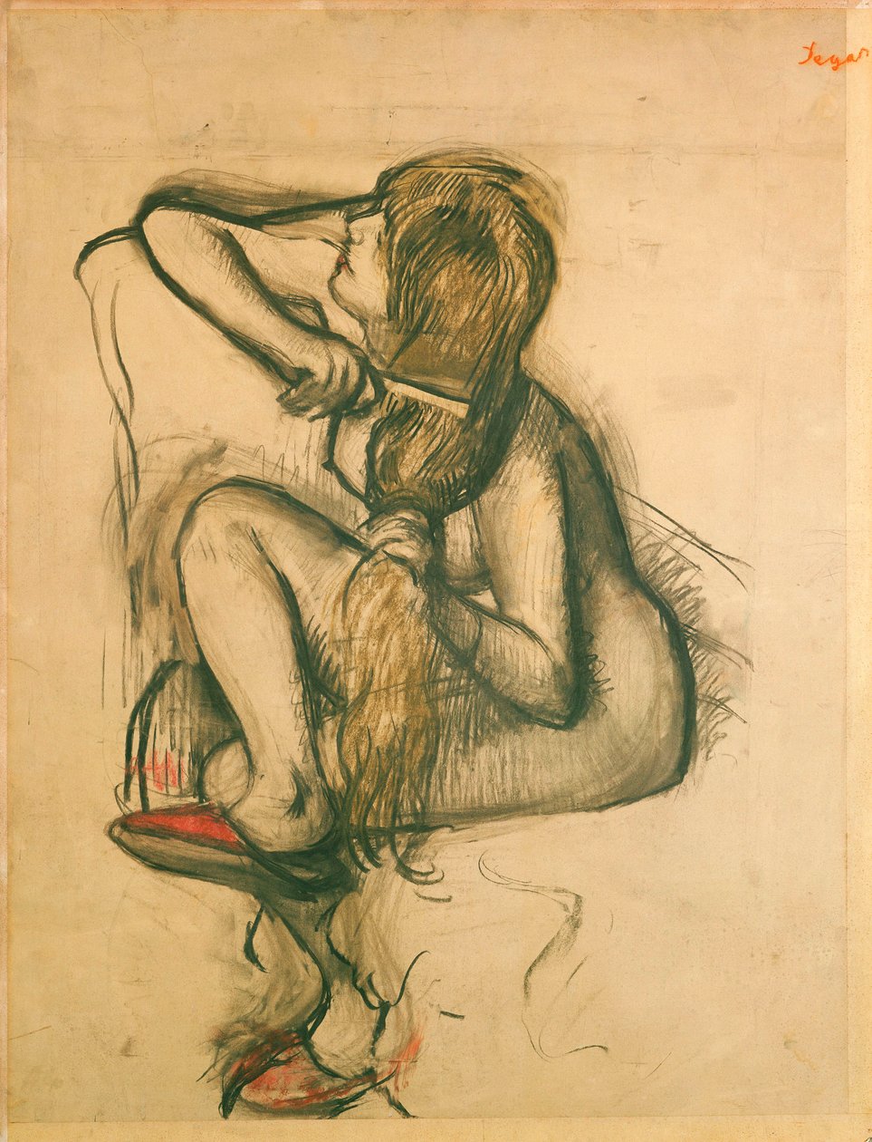 Haját fésülködő nő alkotó: Edgar Degas