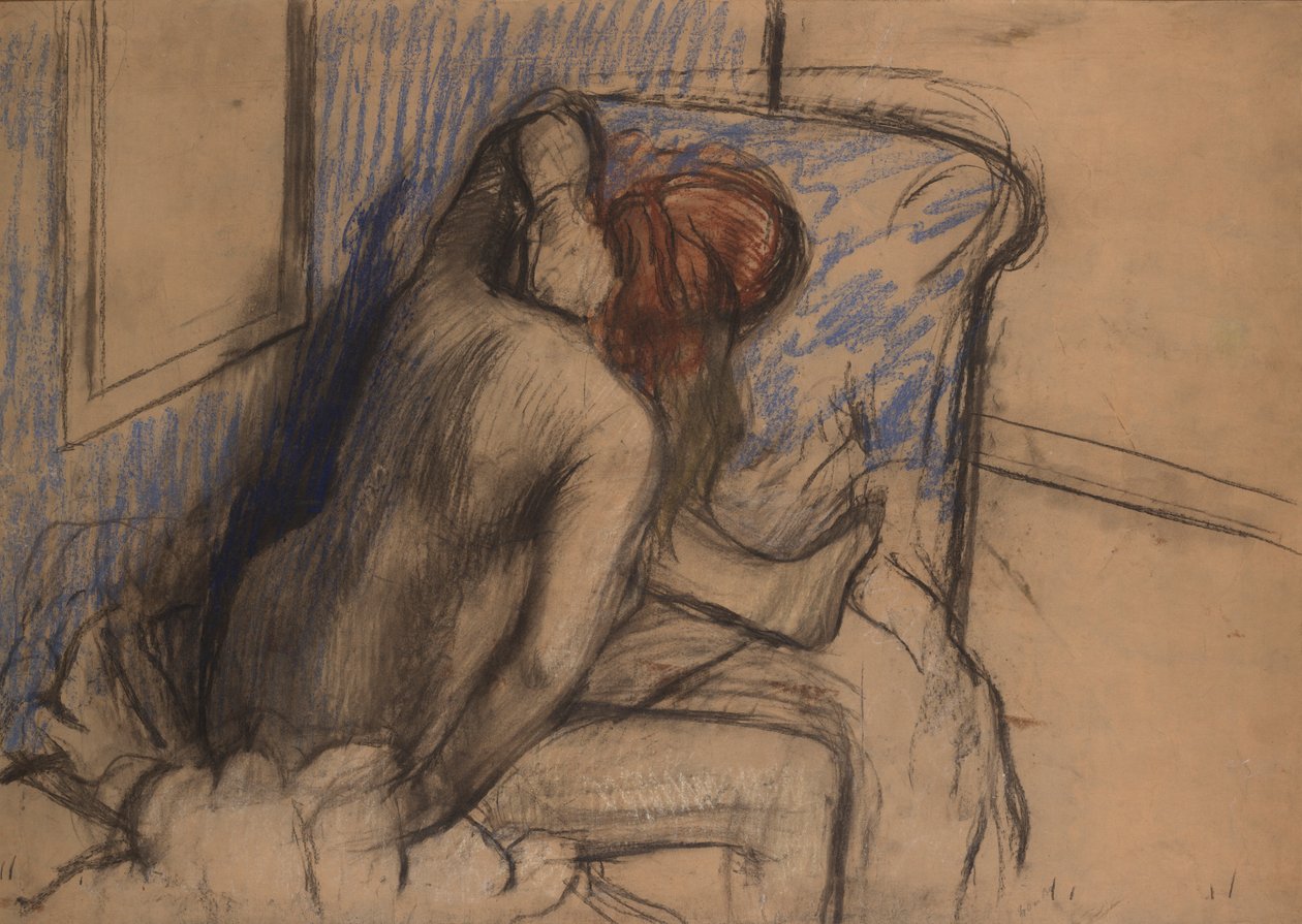 Nő szárítja a haját alkotó: Edgar Degas