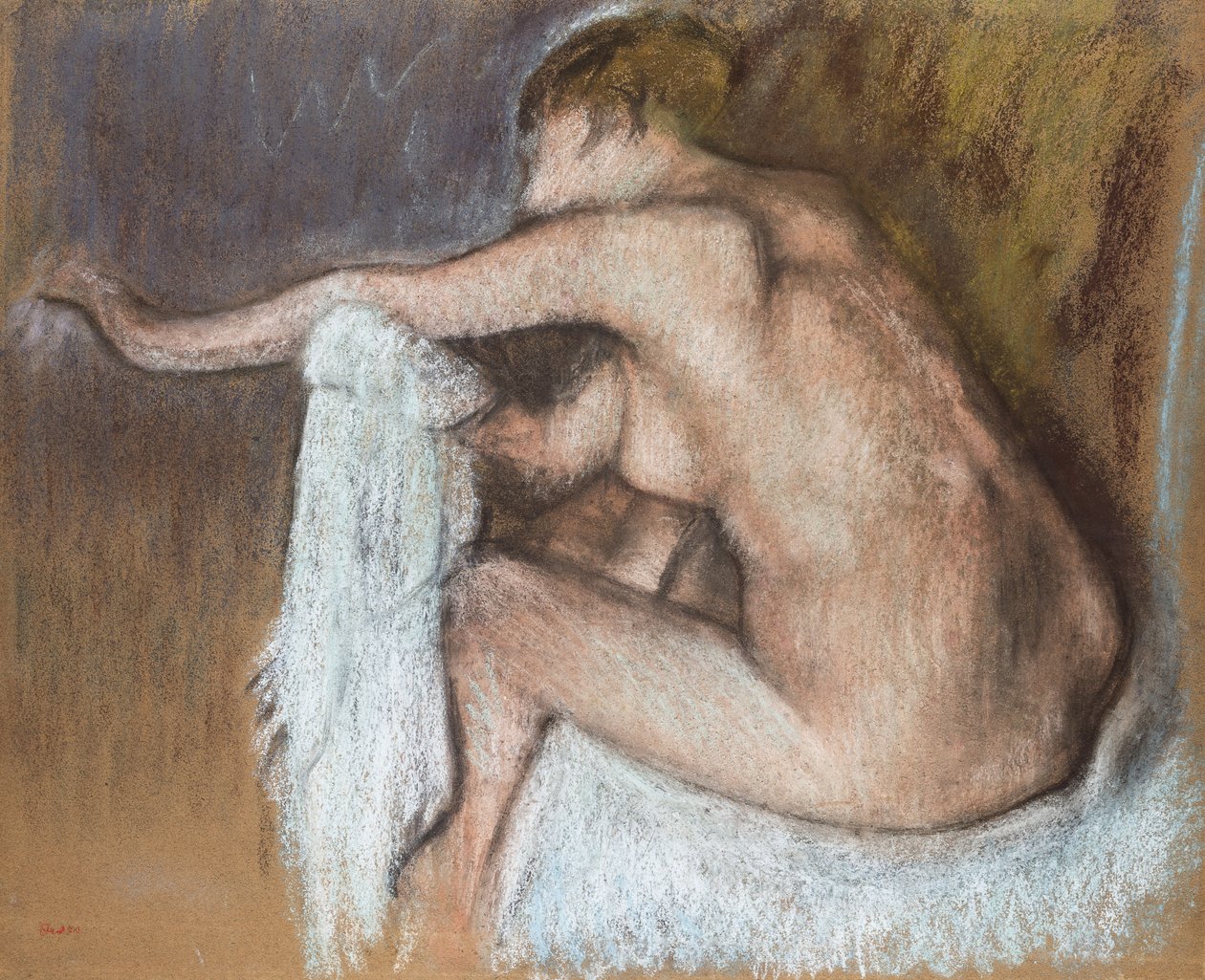 Woman Drying her Arm, 1884 körül (pasztell, barna papír) alkotó: Edgar Degas