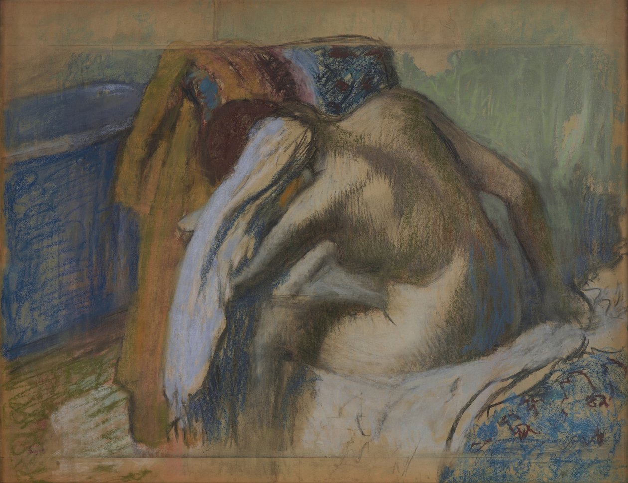 Nő szárítja a haját a fürdő után alkotó: Edgar Degas