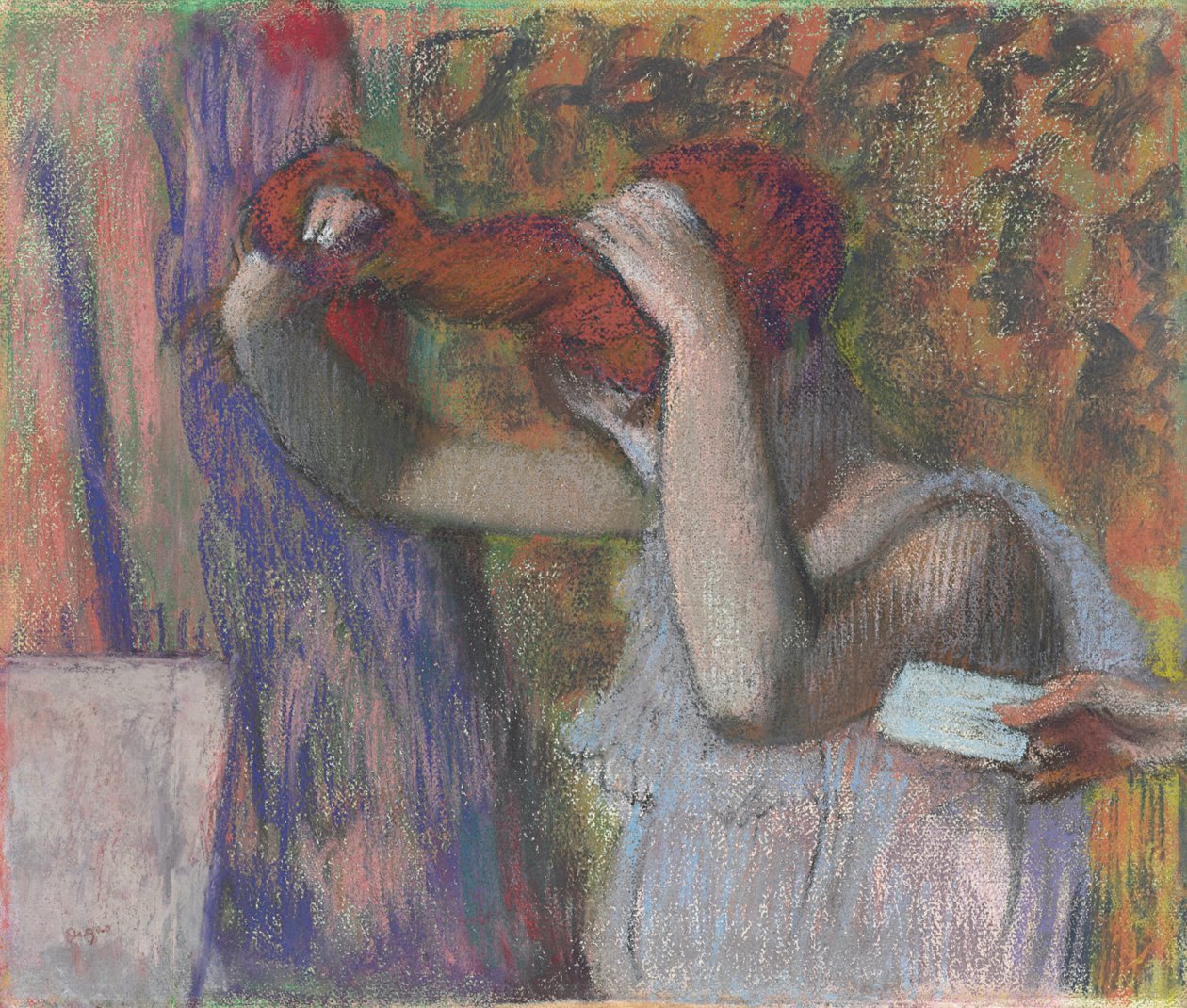 nő, hajformázó, a levél; Haját fésülködő nő, a levél, 1888-1892 körül alkotó: Edgar Degas