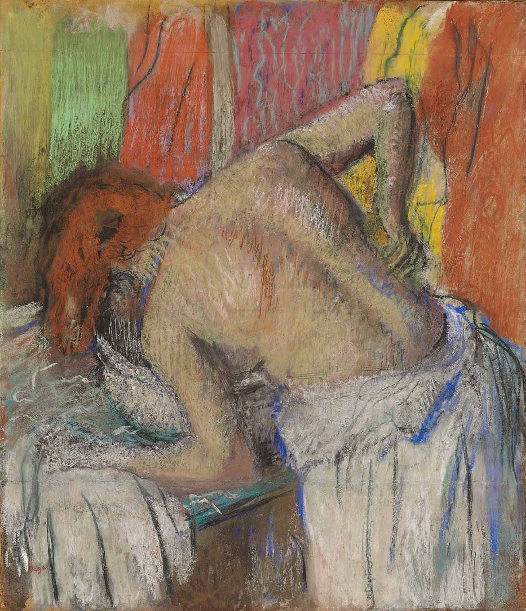 Hátát mosó nő; Femme s"epongeant le dos, 1895 körül alkotó: Edgar Degas
