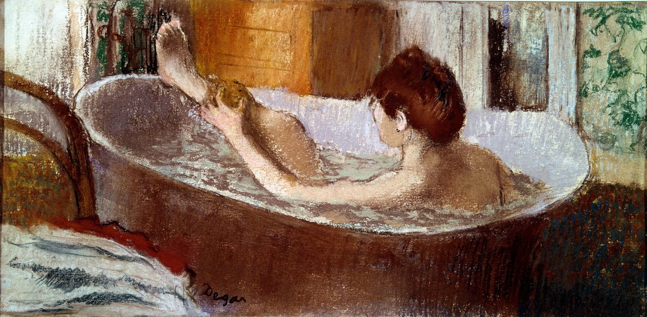 Nő a fürdőben, lábbal szivacsos pasztell – Edgar Degas (1834-1917) 1883 V. 0,19x0,41 m Párizs, Muse d
