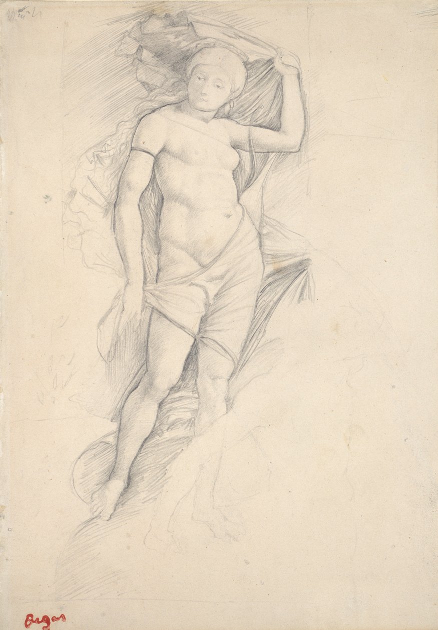 Nő, részben leterített, enyhe Kentaur-tanulmány, jobbra lent, 19. század vége alkotó: Edgar Degas