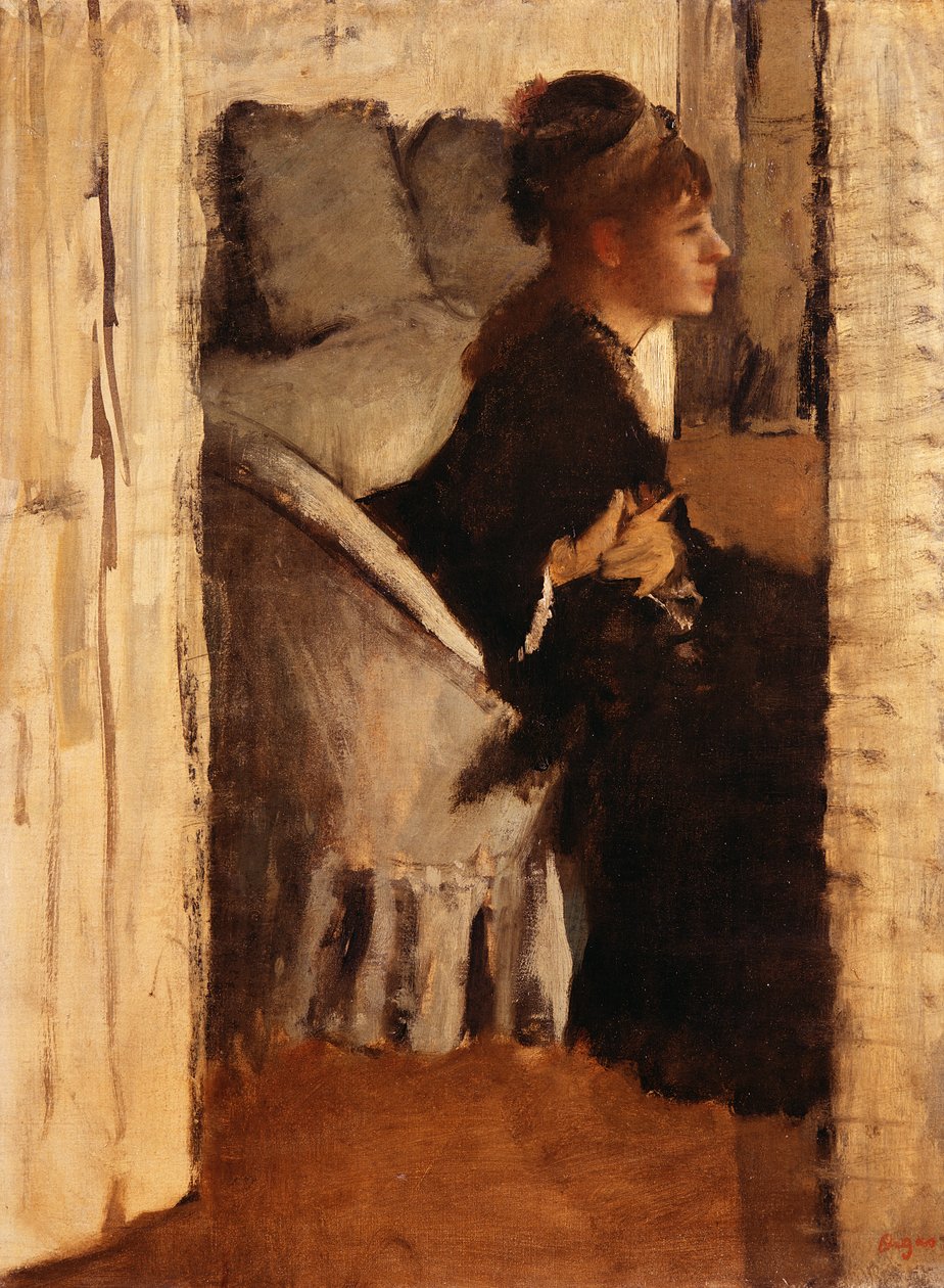 Nő felhúzott kesztyűt alkotó: Edgar Degas
