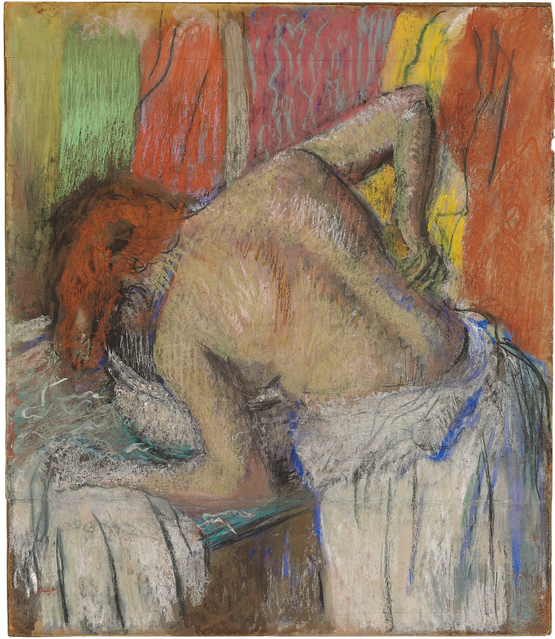 Hátát mosó nő, 1895 körül (pasztell a táblára fektetett, összeillesztett papíron) alkotó: Edgar Degas