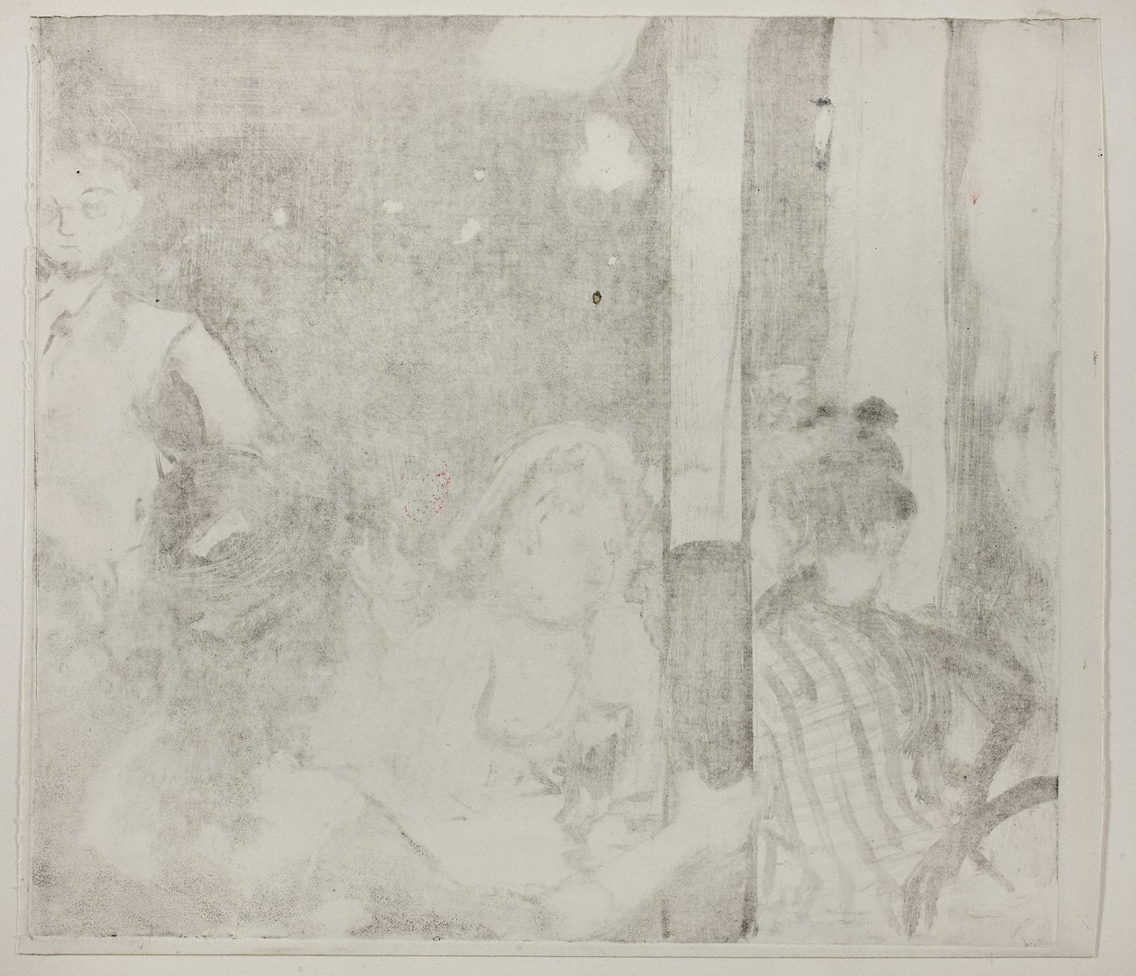 Nők egy kávézó előtt, este, 1877 körül (monotípia rokon elefántcsont szőtt papíron) alkotó: Edgar Degas