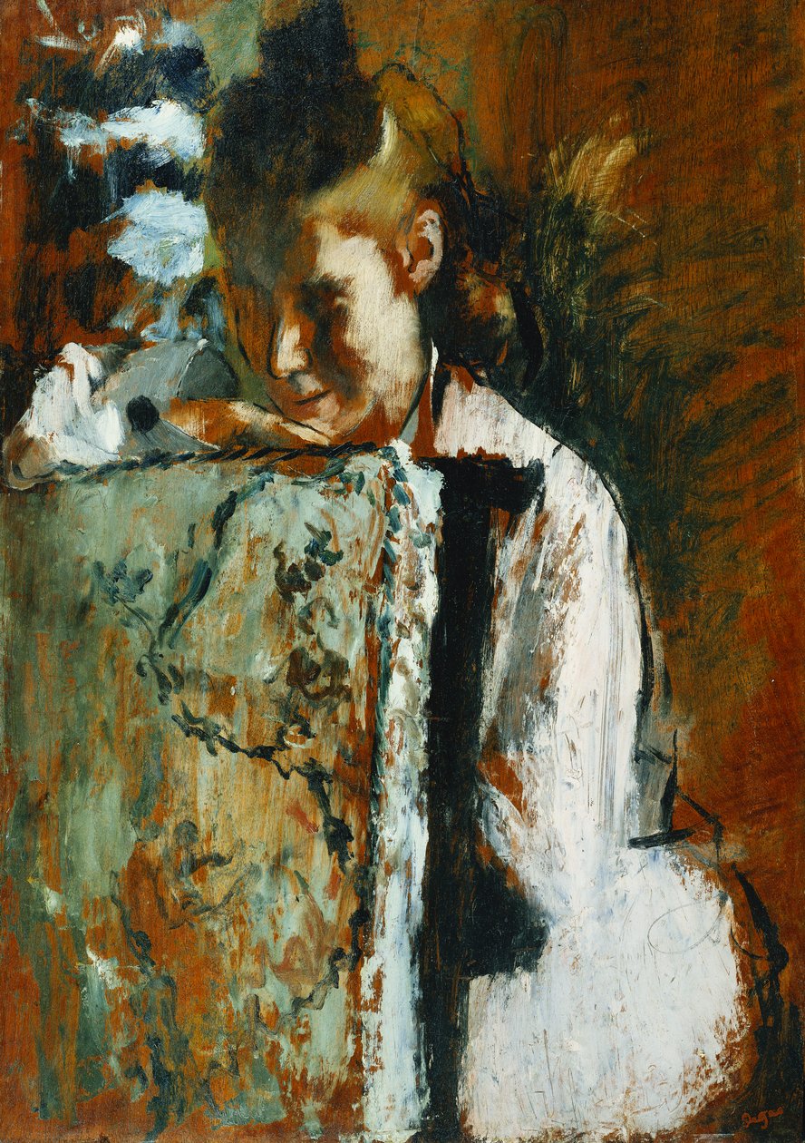 Fiatal, Lány, Ülés Fiatal lány ül egy fotel támlájára támaszkodva, 1889 körül alkotó: Edgar Degas