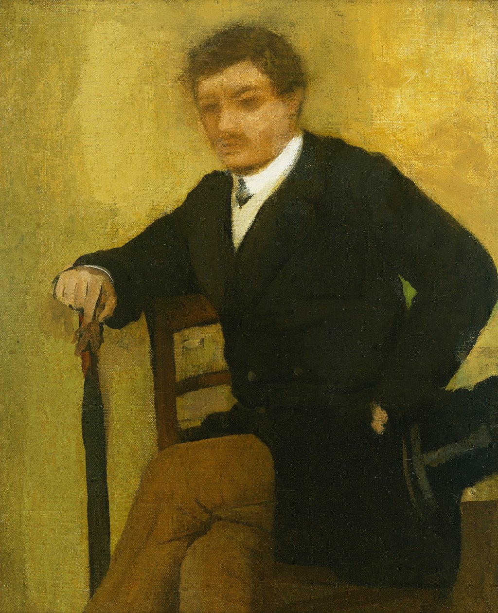 Fiatal férfi ül kabáttal és esernyővel; Kabáttal és esernyővel ülő fiatalember, 1864-1868 körül alkotó: Edgar Degas