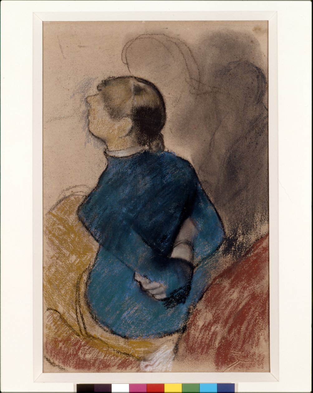 Fiatal nő kékben (pasztell, faszén, csiszolt papíron) alkotó: Edgar Degas