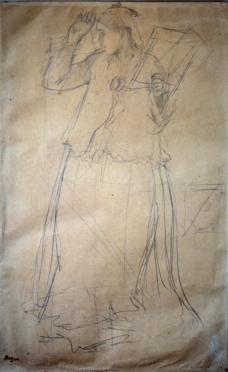 Fiatal nő éneklő rajz az ólombányában, Edgar Degas (1834-1917) 19. századi Párizs, Louvre Múzeum alkotó: Edgar Degas
