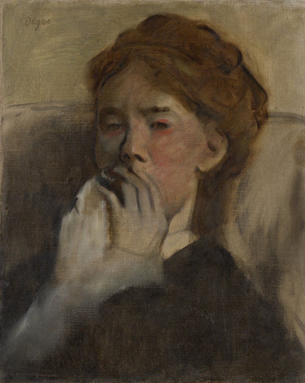 Fiatal nő kezével a szája fölött, kb. 1875. alkotó: Edgar Degas