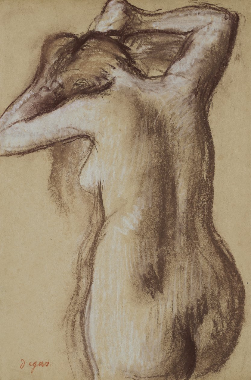 Fiatal meztelen nő fésülködik, 1889-90 körül (pasztell, papír) alkotó: Edgar Degas