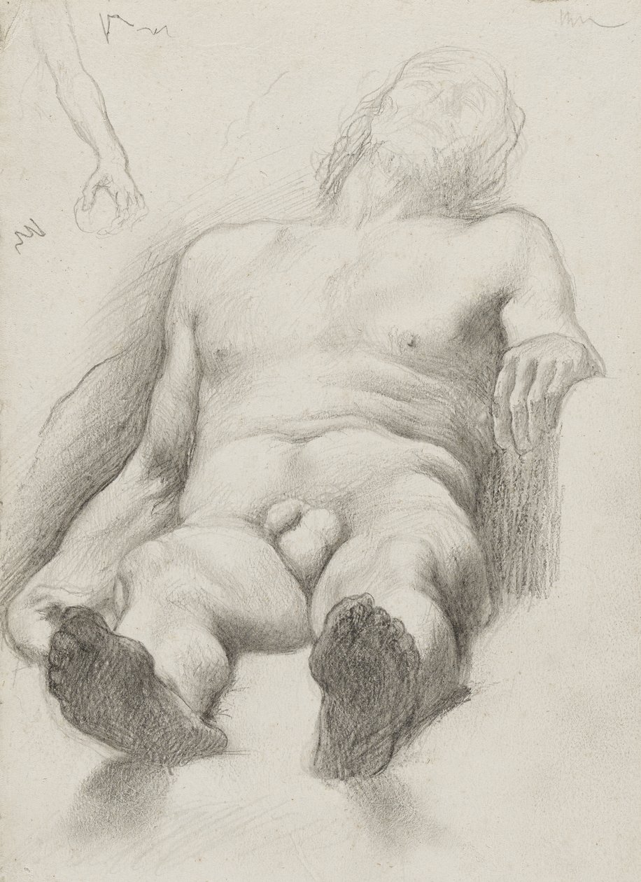 Tanulmány – fekvő meztelen férfi, 1856-58 (grafit krémszínű papíron) alkotó: Edgar Degas