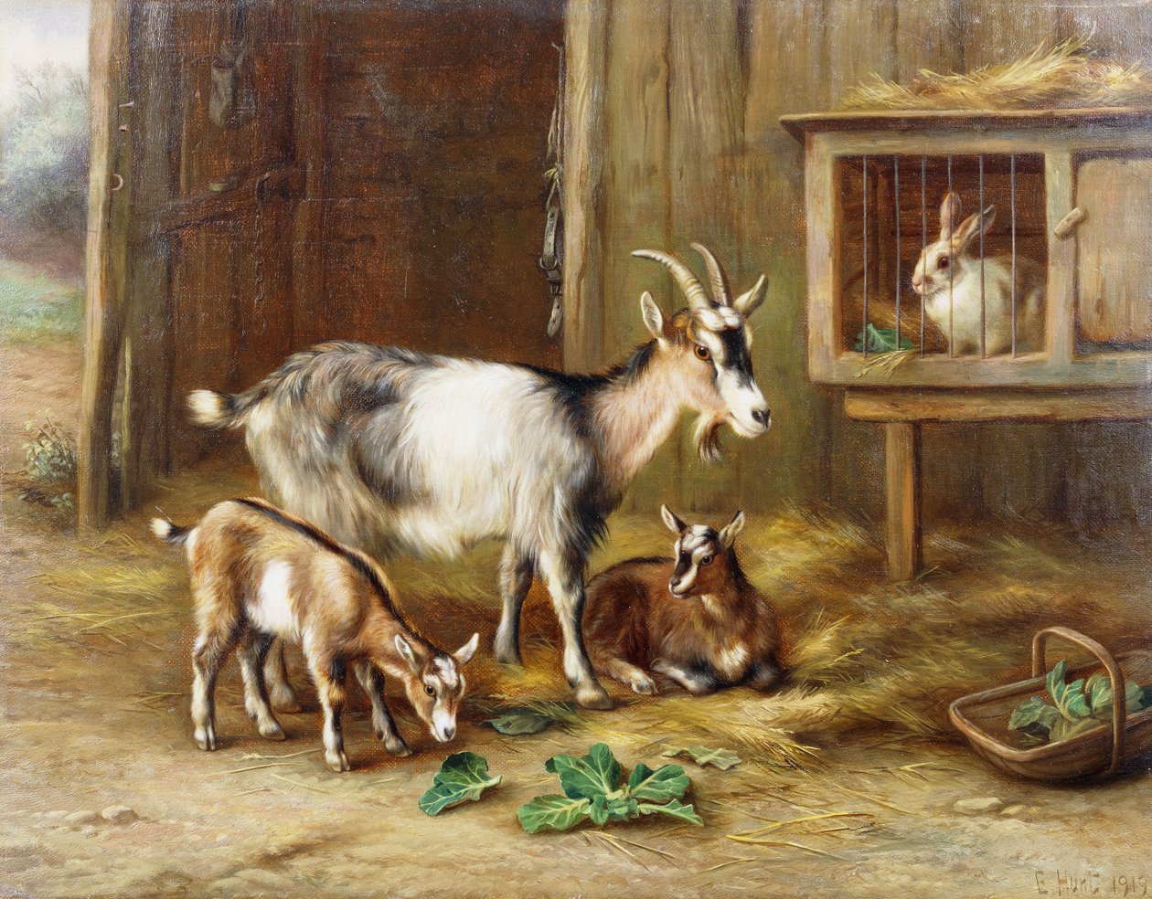 Kecskék egy nyúl ól mellett alkotó: Edgar Hunt
