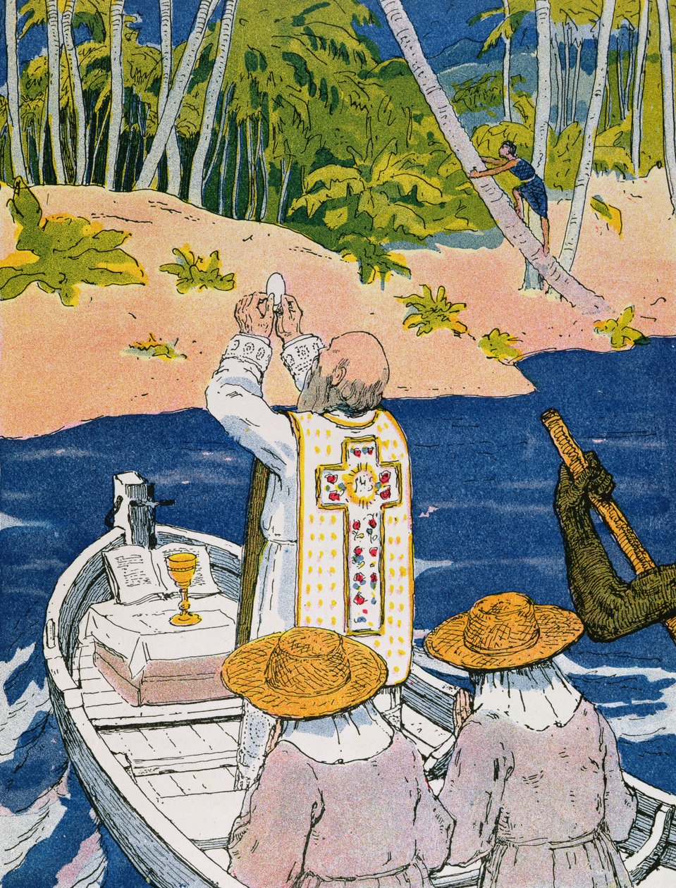 "Mise a lagúnában", illusztráció Georges Goyau (1869-1939) "A la Conquete du Monde Paien" című művéből 1933 (színes litográfia). alkotó: Edgar Maxence