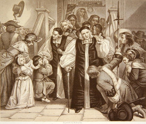Hét püspök szabadon bocsátása a Westminster Hallban tartott tárgyalás után, 1688. június 29., metszet: H. Bourne (metszet) alkotó: Edgar Melville (after) Ward
