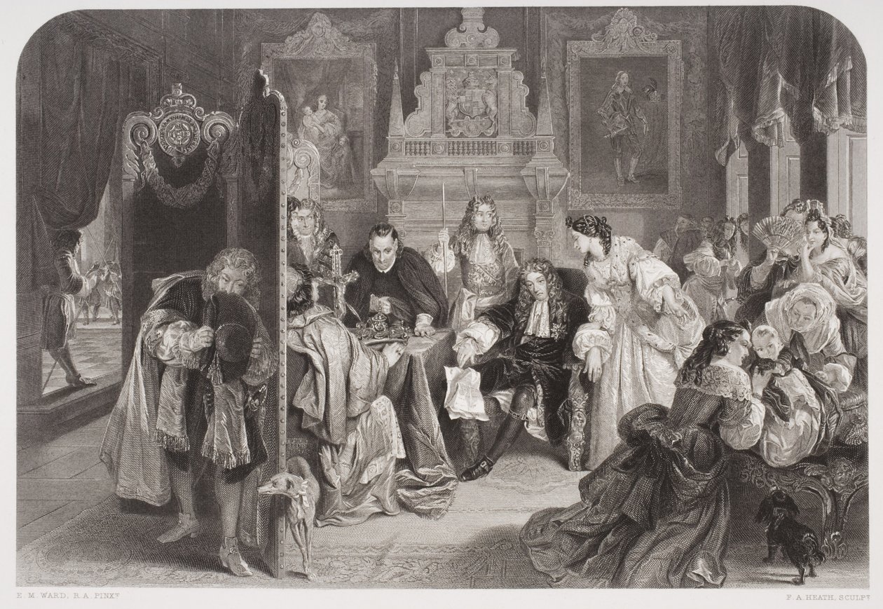 II. Jakab (1633-1701) hírt kapott az Orange Herceg partraszállásáról, amelyet F.A. Heath vésett alkotó: Edgar Melville Ward