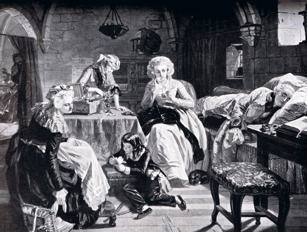 XVI. Lajos és családja a Chateau du Temple-ben, a „Nemzetek történelméből” alkotó: Edgar Melville Ward